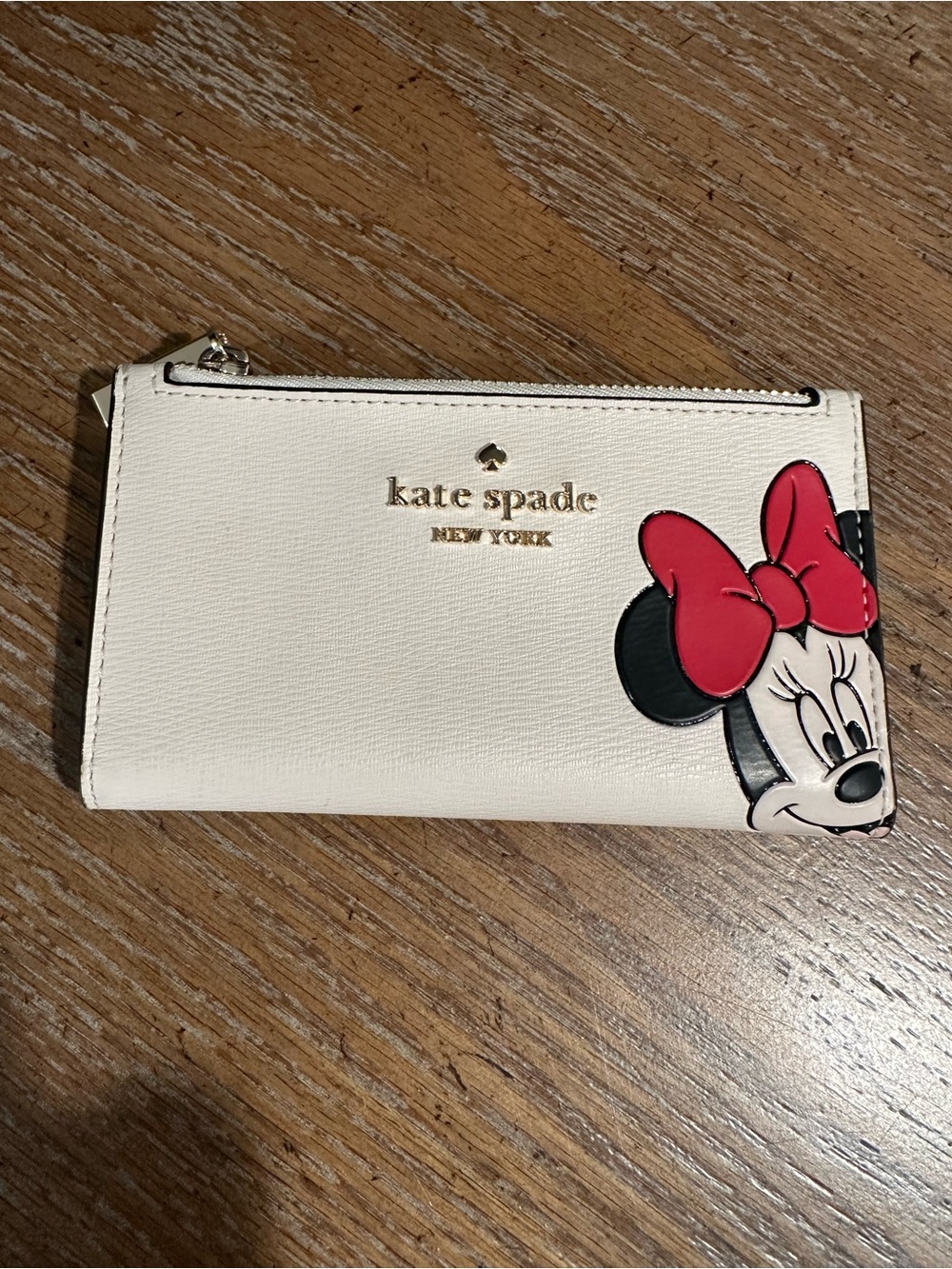 Disney x Kate Spade Minnie Mouse Card Holder ID Wallet Cream Leather